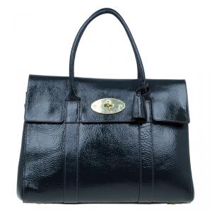 Mulberry Dark Grey Patent Leather Bayswater Satchel