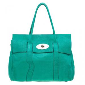 Pre Owned Mulberry Green Sparkle Tweed Leather Bayswater Satchel