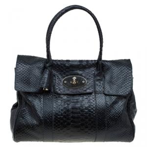 Mulberry Black Silky Snake Shine Print Leather Bayswater Satchel