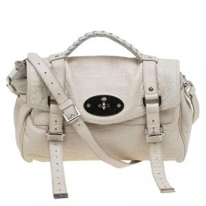 Mulberry Cream Croc Embossed Leather Limited Edition Alexa Shoulder Bag