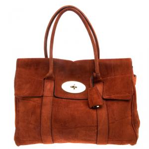 Mulberry Orange Croc Embossed Suede Bayswater Satchel