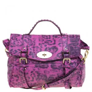 Mulberry Pink Leopard Print Leather Oversized Alexa Satchel