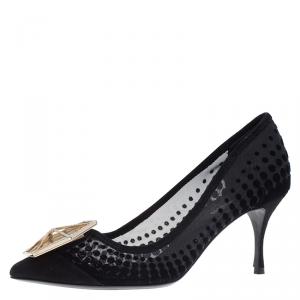 Nicholas Kirkwood Black Suede and Mesh Hexagon Embellished Pumps Size 35.5