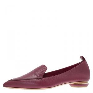 Nicholas Kirkwood Red Textured Leather Beya Pointed Toe Loafers Size 38.5