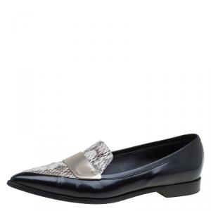 Nicholas Kirkwood Black Snake Embossed Leather Platino Strap Loafers Size 39