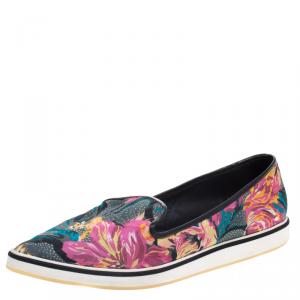 Nicholas Kirkwood Multicolor Floral Printed Silk Pointed Toe Slip On Sneakers Size 39