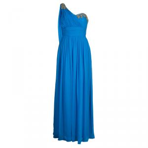 Notte By Marchesa Blue Embellished Silk Gown M