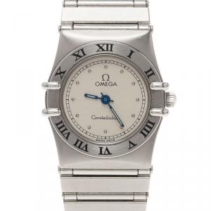 Omega Cream Stainless Steel and 18K White Gold Constellation 6168 Women's Wristwatch 23MM