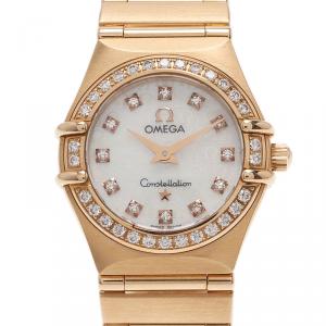 Omega Mother of Pearl 18K Yellow Gold Constellation Mini Women's Wristwatch 22MM