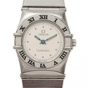 Omega Cream Stainless Steel and 18K White Gold Constellation 6168 Women's Wristwatch 23MM