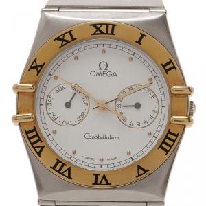 Pre Owned Omega White Stainless Steel and 18k gold Constellation Women's Wristwatch 32MM