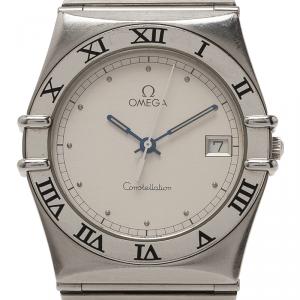 Omega White Stainless Steel Constellation Women's Wristwatch 33MM