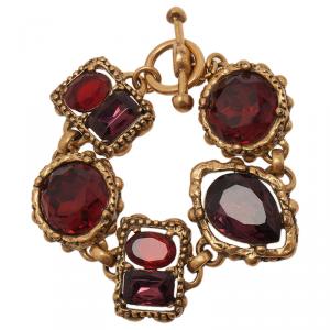 Pre Owned Oscar de la Renta Red Crystal Gold-Plated Bracelet