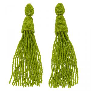 Pre Owned Oscar de la Renta Green Beaded Tassle Earrings