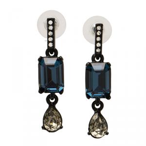 مملوكة مسبقًا Oscar de la Renta Blue Crystal Black Drop Earrings