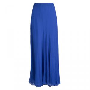 Oscar De La Renta Blue Silk Chiffon Flared Maxi Skirt M
