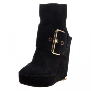 Paloma Barceló Black Suede Annapurna Wedge Ankle Boots Size 37