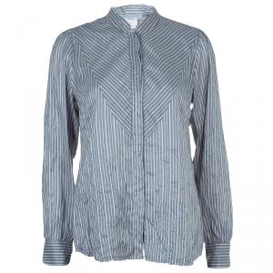 Paul and Joe Grey Long Sleeve Striped Silk Shirt L