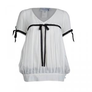 Paul and Joe White Silk Empire Line Short Sleeve Blouse L