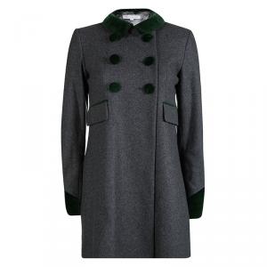 Paul and Joe Grey Contrast Velvet Trim Double Breasted Long Coat S