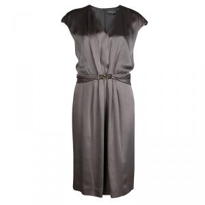 Paule Ka Olive Green Satin Buckle Detail Cap Sleeve Dress L