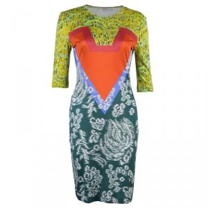 فستان بيتر بيلوتو نقوش متعددة الألوان تصميم ضيق S