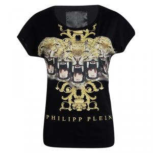 Philipp Plein Couture Black Tiger Printed T Shirt XS