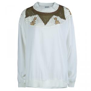 Pre Owned Philosophy Cream Embellished Long Sleeve Crew Neck Blouse M