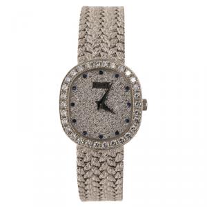 Piaget Diamond Sapphire Studded 18K White Gold Mesh Bracelet Vintage Women's Wristwatch 22MM