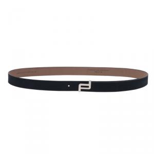 Porsche Design Dark Grey Leather Silver Logo Skinny Belt 95CM