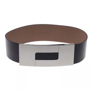 Porsche Design Black Leather Silver Logo Waist Belt 80CM
