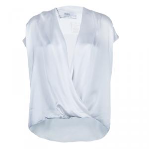 Prabal Gurung White Draped Front High Low Hem Silk Blouse L