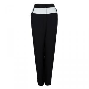 Prabal Gurung Monochrome Leather Trim Detail Trousers L