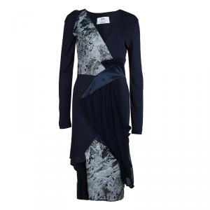 Prabal Gurung Navy Blue Brocade Detail Dress M