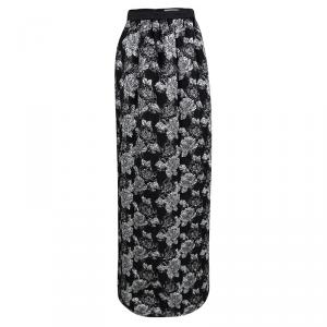 Prabal Gurung Black Metallic Floral Textured Maxi Skirt M