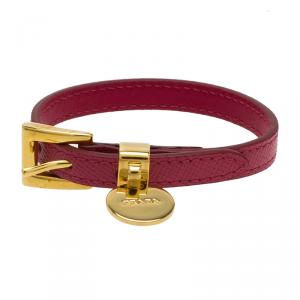 Prada Buckle Closure Saffiano Leather Bracelet