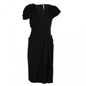 Prada Black Ruched Short Sleeve Dress M