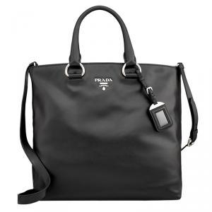 Pre Owned Prada Black Soft Calf Leather Large Shopping Tote