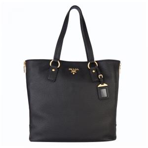 Pre Owned Prada Black Vitello Daino Leather Shopping Tote