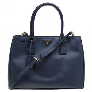 Pre Owned Prada Dark Blue Saffiano Lux Leather Small Tote