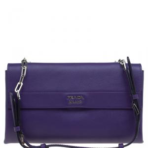 Pre Owned Prada Purple Lux Calf Leather Double Shoulder Bag