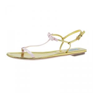 مملوكة مسبقًا Prada Pink Leather Azalea T-Strap Sandals Size 39