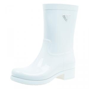Prada Sport White Rubber Clay Rain Boots Size 38