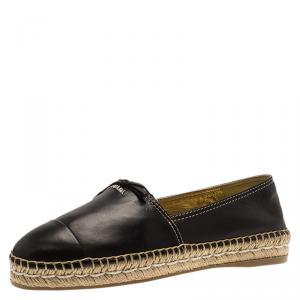 Pre Owned Prada Black Leather Bow Detail  Espadrilles Size 36