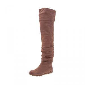 Pre Owned Prada Sport Brown Leather Slouched Over The Knee Boots Size 37
