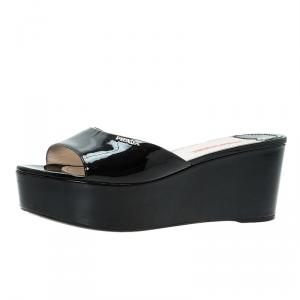 Pre Owned Prada Sport Black Patent Platform Slides Size 38.5