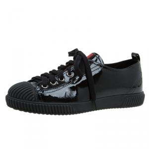 Pre Owned Prada Sport Black Patent Lace Up Sneakers Size 35