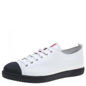 Pre Owned Prada Sport White Leather Cap Toe Lace Up Sneakers Size 41