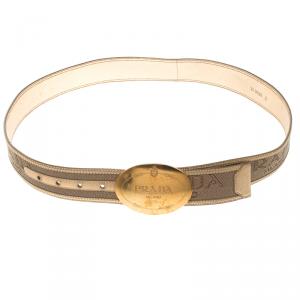 Prada Gold Canvas and Leather Cinture Buckle Belt 95 CM
