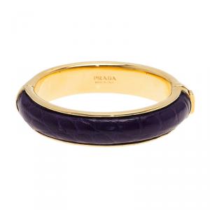 Prada Purple Leather Gold Tone Bangle Bracelet